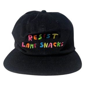 Corduroy Hat Resist Lame Snacks Black SnapBack Flat Brim Colorful Slushcult